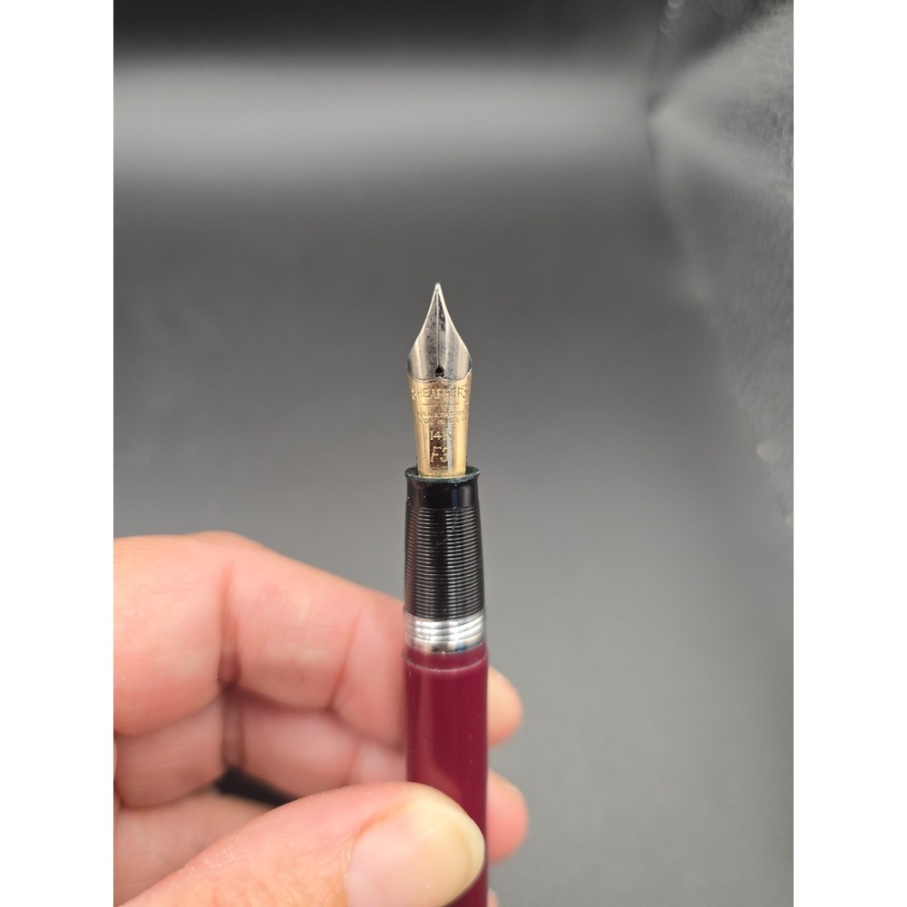 VTG 1950s Sheaffer Touchdown Fountain Pen Burgundy 14K Gold F3 Read - Picture 8 of 16